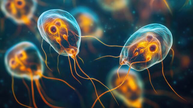 Giardia intestinalis causing giardiasis. Medically illustration.