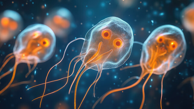 Giardia intestinalis causing giardiasis. Medically illustration.