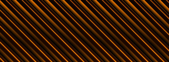 Dark orange smooth stripes abstract futuristic background with neon lines. Technology retro vector banner design
