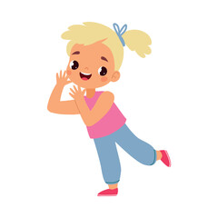 Funny Girl Kid Character Enjoy and Having Fun Vector Illustration