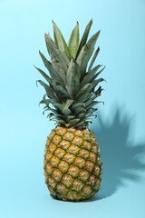Obraz premium One fresh ripe pineapple on light blue background