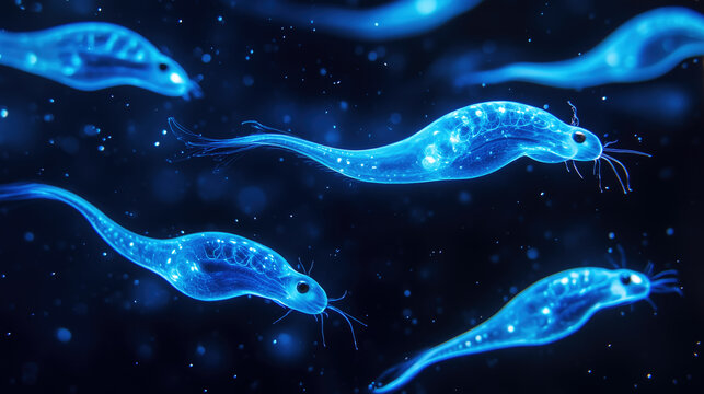 Cercariae are free-swimming larval stages of parasitic flukes that penetrate hosts, causing infections like schistosomiasis in humans