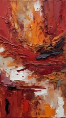 Crimson Red And Rust Abstract Closeup With Rough Oil Brushstrokes And Palette Knife Detailing