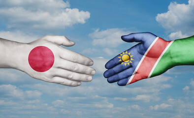 Namibia and Japan country handshaking with flags, consensus concept international co-operation illustration