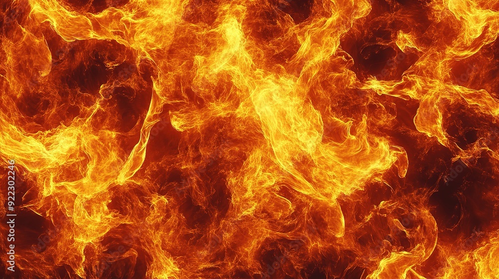 Poster fire flames burning brightly against a dark background, creating an intense and dynamic visual displ