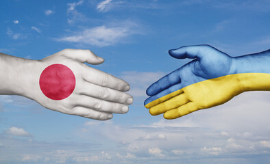 Ukraine and Japan country handshaking with flags, consensus concept international co-operation illustration