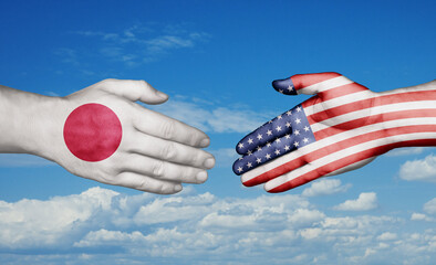 USA and Japan country handshaking with flags, consensus concept international co-operation illustration