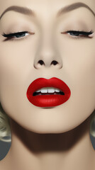 Obraz premium Woman's Face Close-Up, Red Lips, Abstract Image, Texture, Pattern Background, Wallpaper, Smartphone Cover and Screen, Cell Phone, Computer, Laptop, 9:16 and 16:9 Format