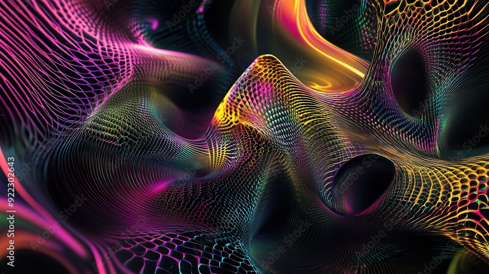 Wall mural Colorful abstract digital art with flowing lines and textures