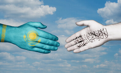 Kazakhstan and Afghanistan country handshaking with flags, consensus concept international co-operation illustration