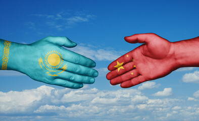 China and Kazakhstan country handshaking with flags, consensus concept international co-operation illustration