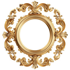 Ornate Golden Vintage Picture Frame in Oval Shape Isolated Without Background.