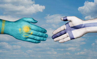 Finland and Kazakhstan country handshaking with flags, consensus concept international co-operation illustration