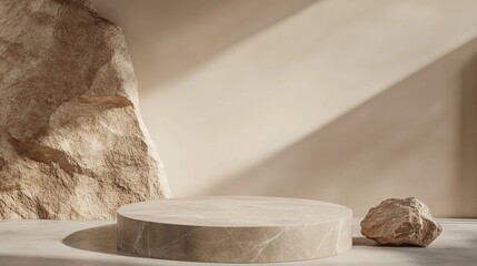 Podium against a stone background for product showcasing