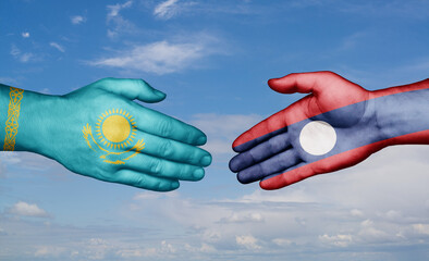 Laos and Kazakhstan country handshaking with flags, consensus concept international co-operation illustration