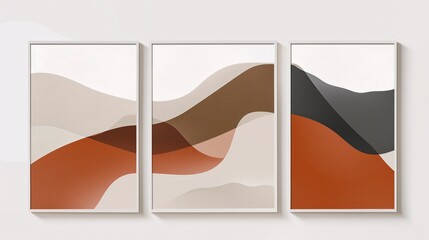 A set of three interconnected abstract posters with a continuous minimalistic image, displayed on a clean white background for a sleek and refined decor