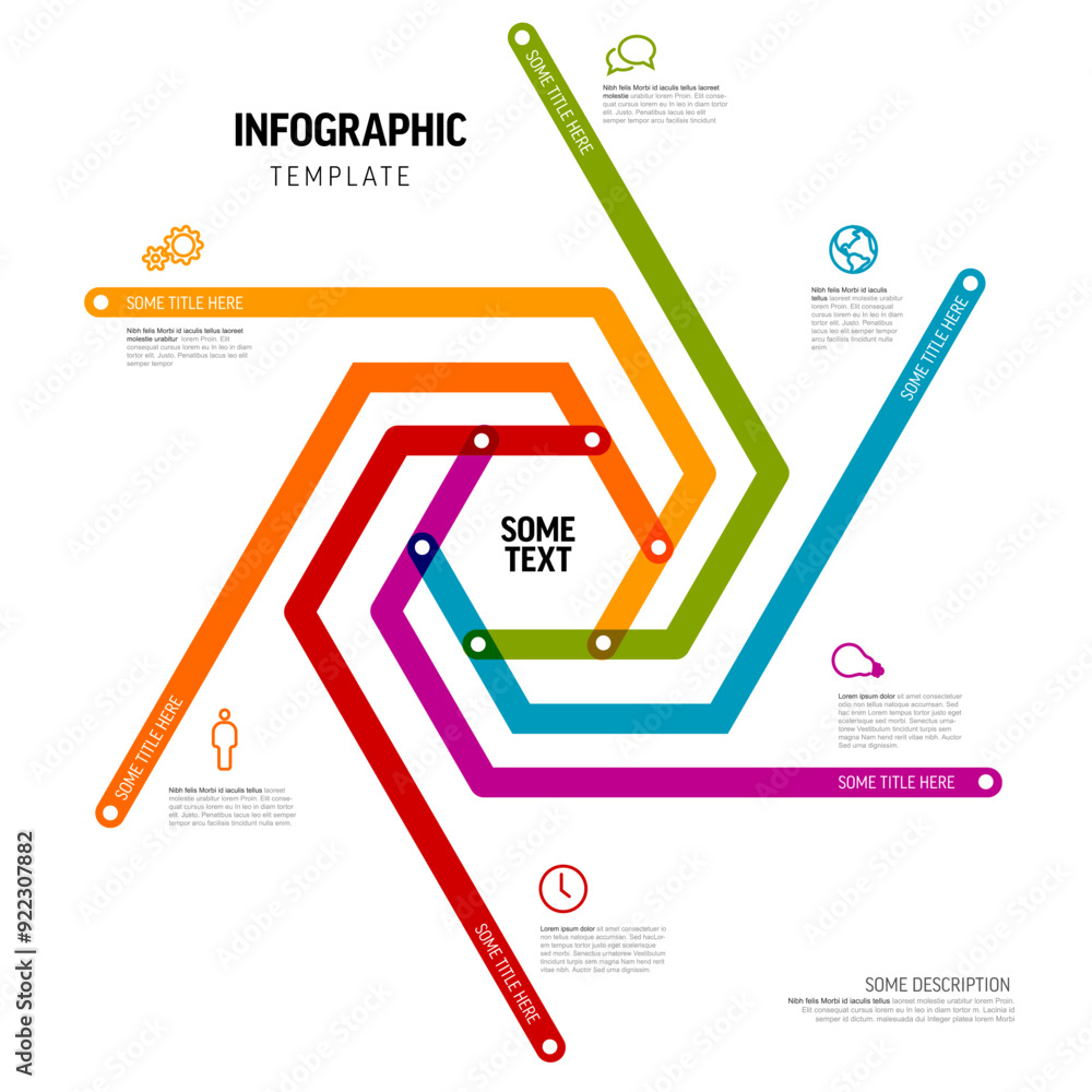 Poster minimalistic vector thick line six elements in hrxagon shapetemplate. multipurpose infographic templ