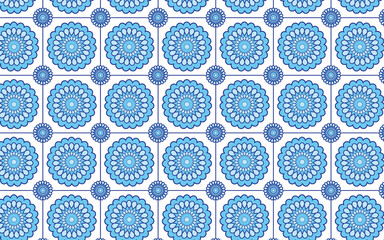 seamless pattern with blue flowers, seamless pattern with flowers, Decorative mosaic flower blue color seamless pattern.