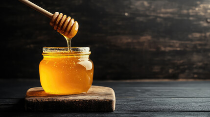 Organic Luxury: Pure Manuka Honey with Honey Dipper on Dark Wooden Surface