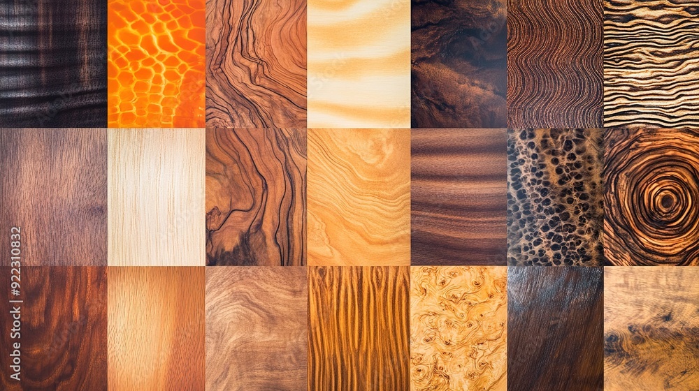 Poster a collection of various wood textures displayed in a grid format