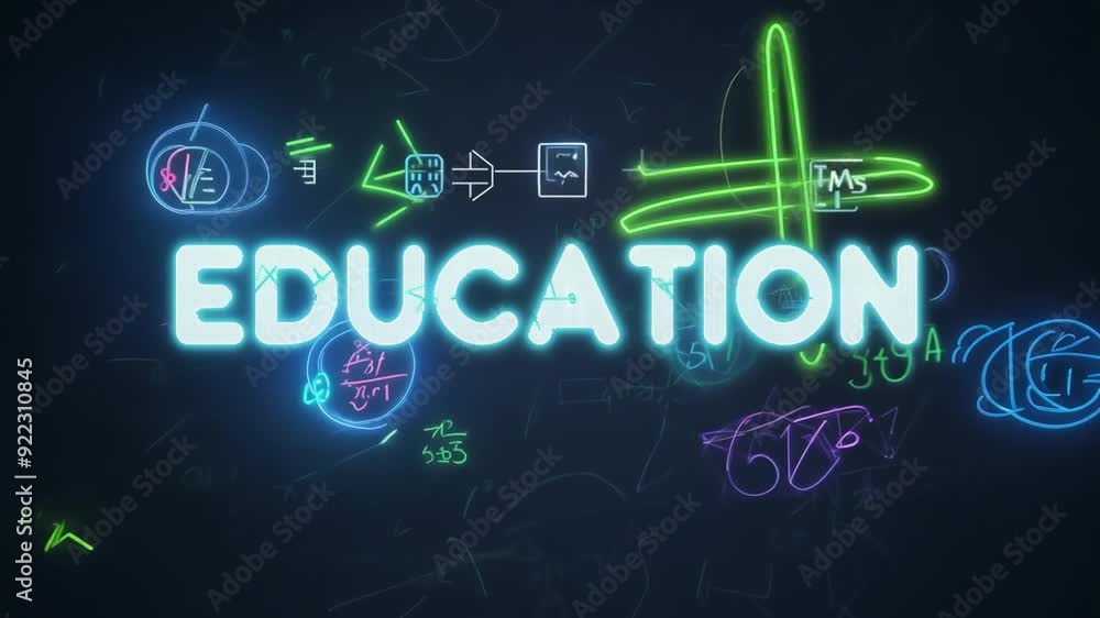 Poster neon education concept with mathematical symbols and graphs generative ai