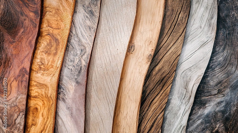 Poster various types of wood with natural textures displayed horizontally on a surface