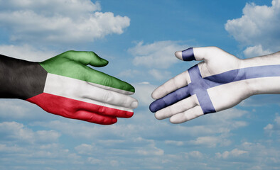 Finland and Kuwait country handshaking with flags, consensus concept international co-operation illustration