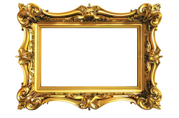 Ornate Golden Picture Frame Isolated Without Background.