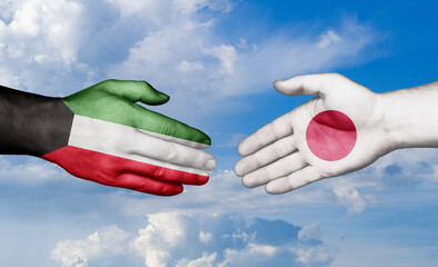 Japan and Kuwait country handshaking with flags, consensus concept international co-operation illustration