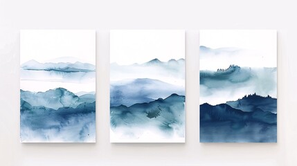A trio of watercolor art posters showcasing a continuous image, each piece contributing to the overall aesthetic on a clean white background