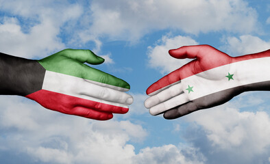 Syria and Kuwait country handshaking with flags, consensus concept international co-operation illustration