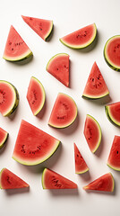 Watermelon Slices on White and Black Background, Abstract Image, Texture, Pattern Background, Wallpaper, Cover and Screen of Smartphone, Cell Phone, Computer, Laptop, 9:16 and 16:9 Format