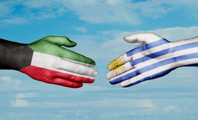 Uruguay and Kuwait country handshaking with flags, consensus concept international co-operation illustration