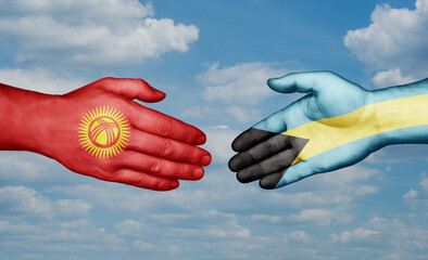 Bahamas and Kyrgyzstan country handshaking with flags, consensus concept international co-operation illustration