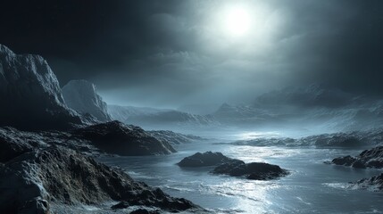 Fototapeta premium Water shining on the surface of planet mars