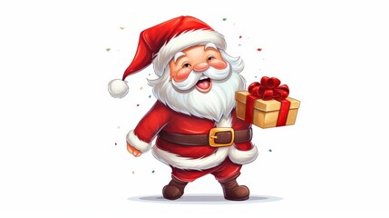 A cheerful Santa Claus character holding a gift, celebrating the festive season.