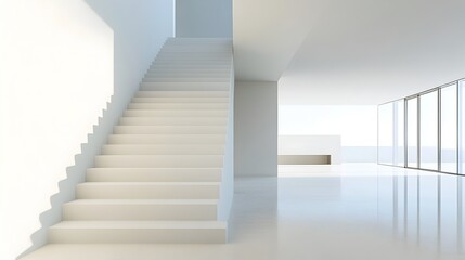 Minimalist White Staircase in Modern Gallery Showcasing Simplicity and Elegance