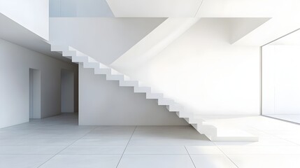 Fototapeta premium Minimalist White Staircase in a Modern Gallery Showcasing Simplicity and Elegance