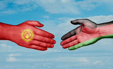 Malawi and Kyrgyzstan country handshaking with flags, consensus concept international co-operation illustration