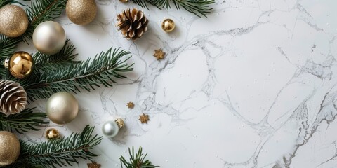 A white background with a Christmas tree and decorations