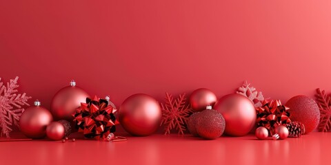 A red background with a bunch of red and gold ornaments