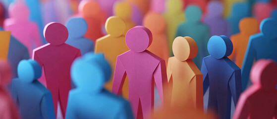 Colorful Paper People Standing In A Crowd Abstract Concept