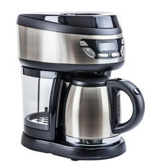 Modern Coffee Maker with Stainless Steel Finish Isolated Without Background.