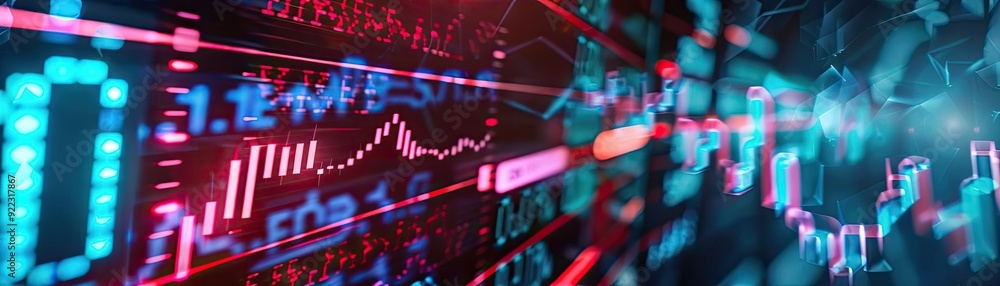 Poster dynamic stock market trends depicted through colorful charts and indicators, showcasing financial da