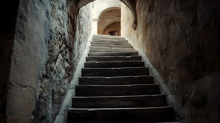 Obraz premium Weathered Stone Staircase in Captivating Medieval Castle Interior
