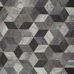 High-Resolution Gray and White Geometric Marble Tile Background with Hexagonal Pattern