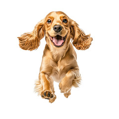Apex Cocker Spaniel running, full body shot, isolated on white background