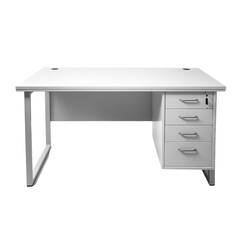 Isolated White Desk with Drawers and Minimalist Design.