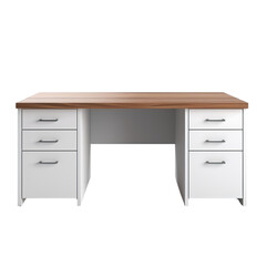 Isolated Wooden Top Office Desk with White Drawer Units.