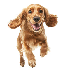 Apex Cocker Spaniel running, full body shot, isolated on white background